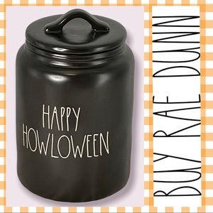 Rae Dunn Black HAPPY HOWLOWEEN Pet Treat Jar